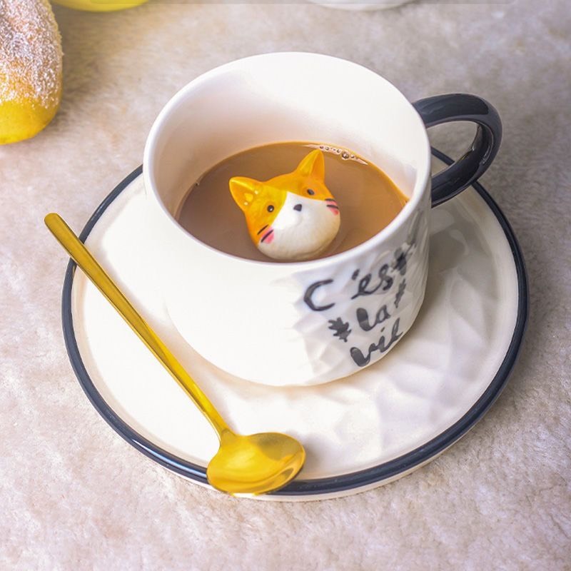 Cốc Sứ Có Mèo Nằm Trong Cốc Dễ Thương Kèm Đĩa Và Thìa – Ly Cafe Sáng Tạo Làm Quà Tặng Người Yêu Mèo