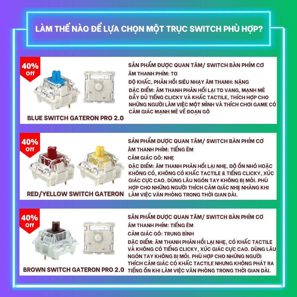 Switch linear, switch tactile, switch clicky 3 pin cho bàn phím cơ Blue ...