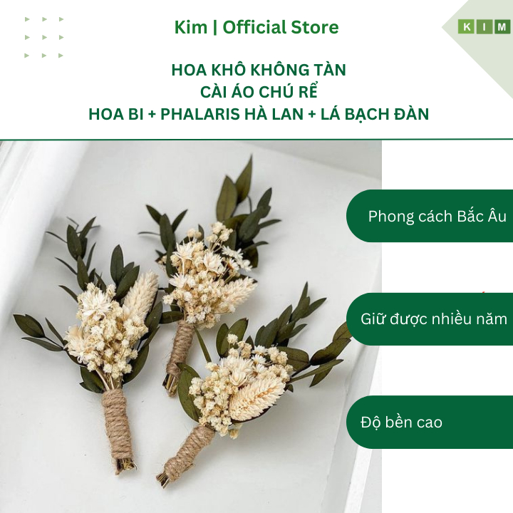 Hoa cài áo chú rể phong cách Bắc Âu - Hoa bi kết hợp lá khô không tàn ...