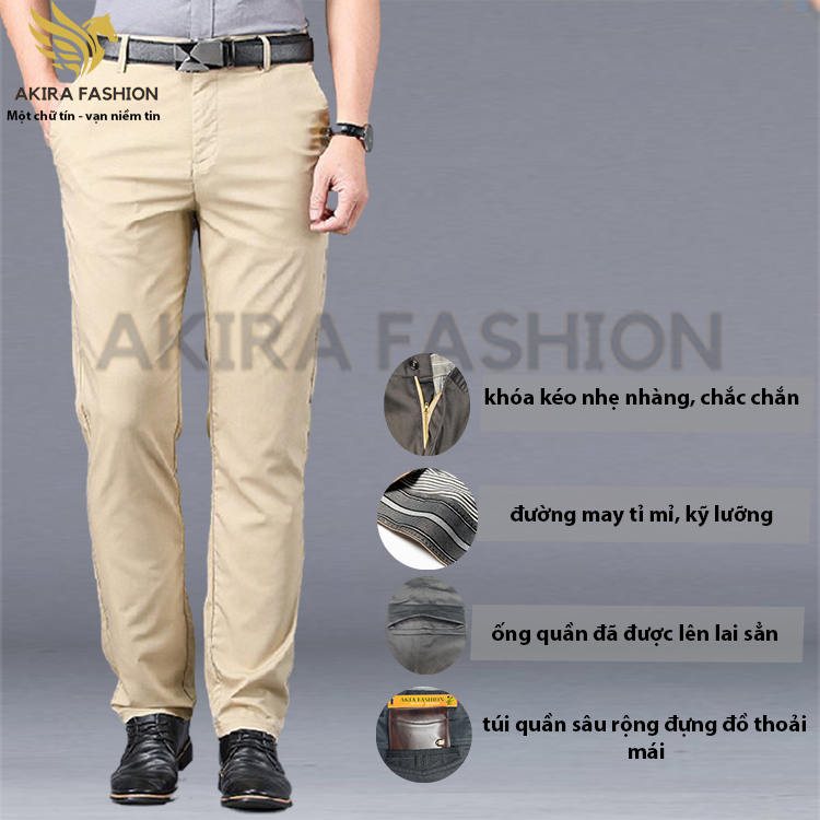 Quần kaki trung niên nam chất vải kaki dày dặn mềm mịn ống suông form chuẩn có size lớn trên 90kg