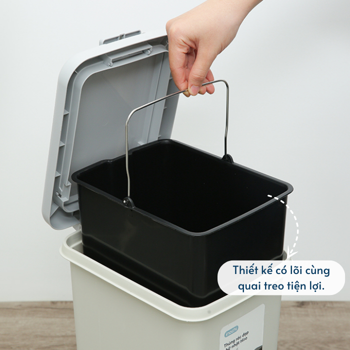 Thùng rác đạp chữ nhật, thùng rác văn phòng Hiro có lõi dung tích 10L/15l/20L/30L - CHÍNH HÃNG INOCHI