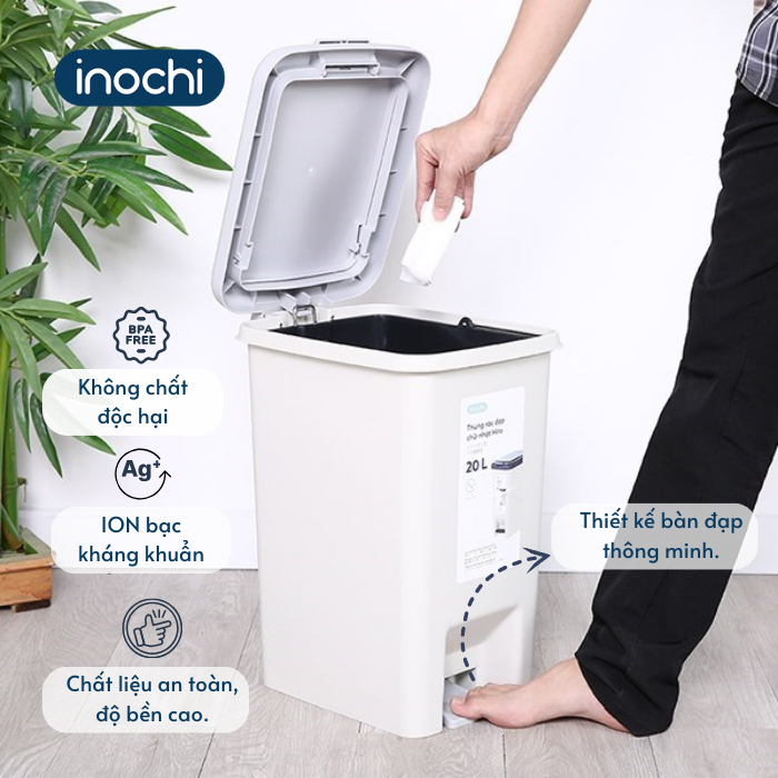 Thùng rác đạp chữ nhật, thùng rác văn phòng Hiro có lõi dung tích 10L/15l/20L/30L - CHÍNH HÃNG INOCHI