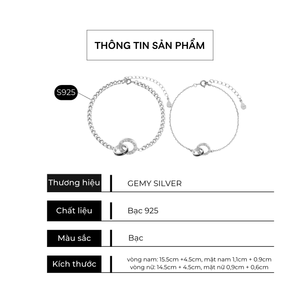 Vòng tay đôi nam nữ bạc 925 lắc tay mặt hình tròn kép khắc chữ phong cách unisex Always | GEMY SILVER VTN7