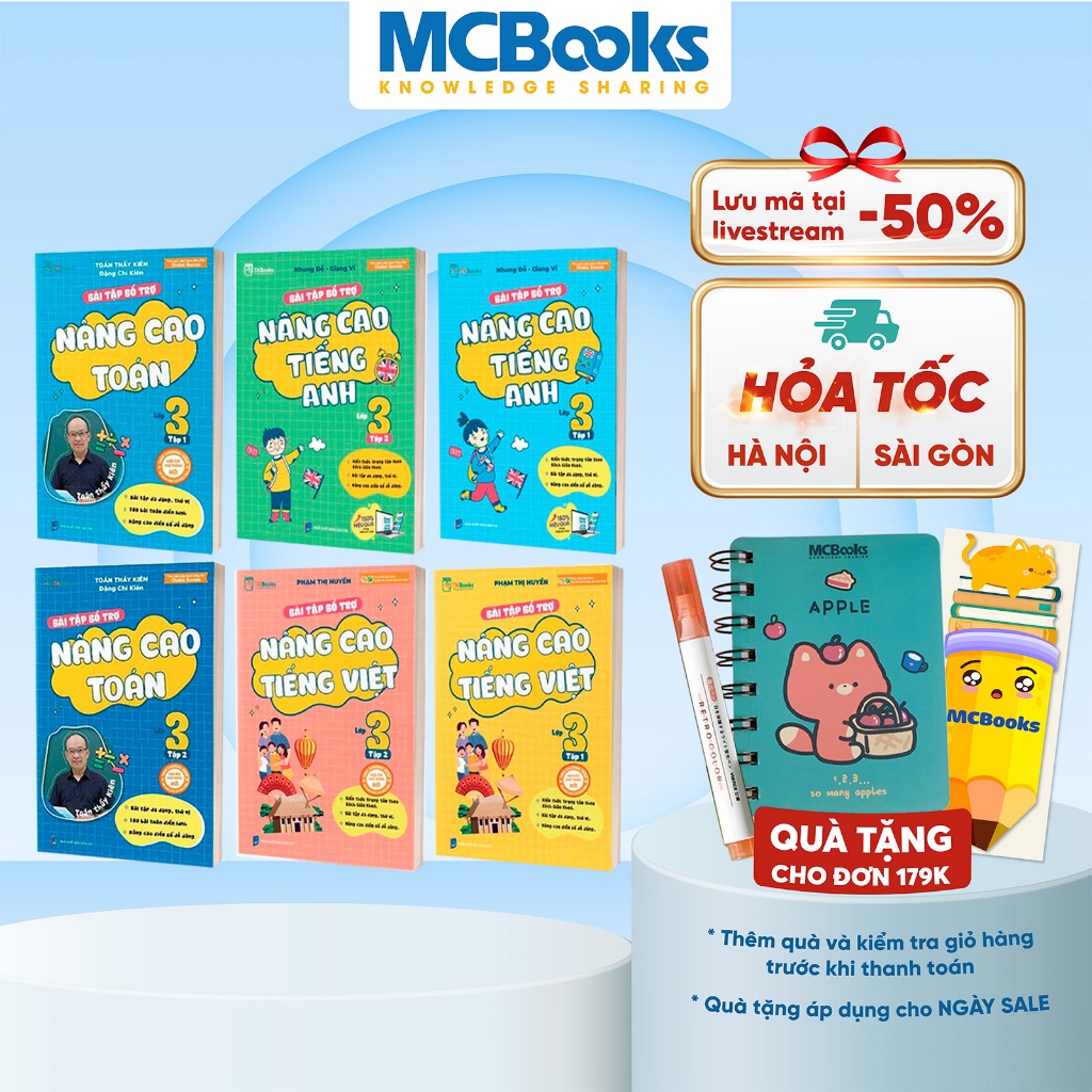 Sách - Combo Bài tập bổ trợ nâng cao Toán - Tiếng Việt - Tiếng Anh lớp 3 ( Tập 1 +2 )