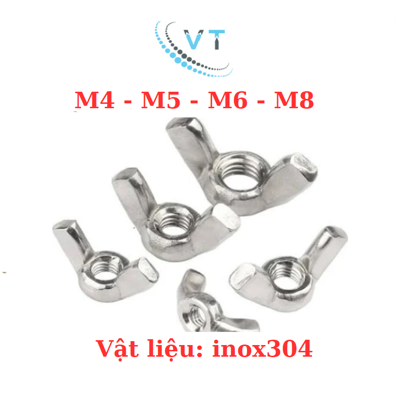 Đai ốc cánh bướm vặn tay INOX 304 - Tán chuồn size M4 - M5 - M6 - M8 (túi 10 con)