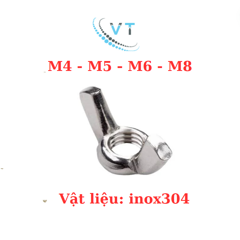 Đai ốc cánh bướm vặn tay INOX 304 - Tán chuồn size M4 - M5 - M6 - M8 (túi 10 con)