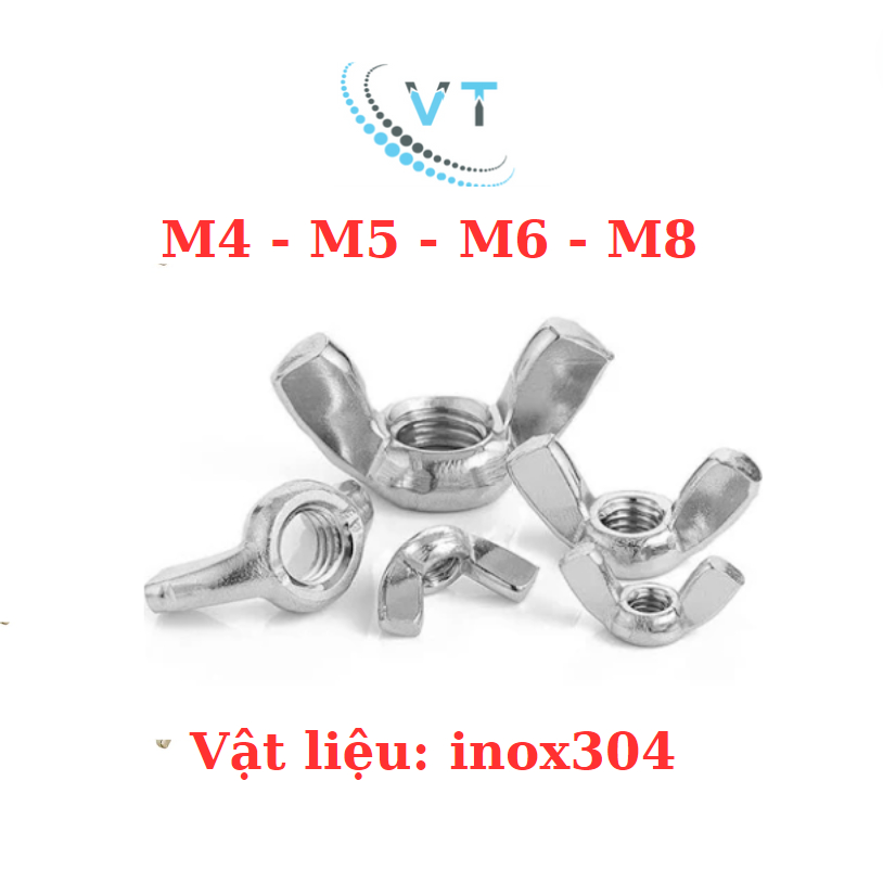 Đai ốc cánh bướm vặn tay INOX 304 - Tán chuồn size M4 - M5 - M6 - M8 (túi 10 con)