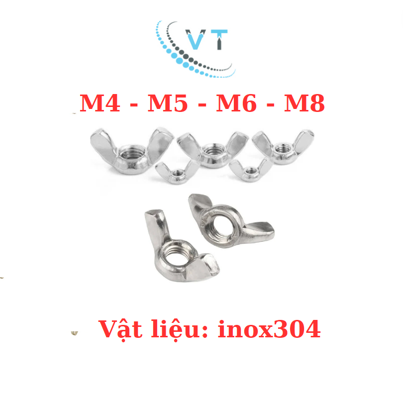 Tán chuồn vặn tay INOX 304 - Đai ốc cánh bướm các loại M4 M5 M6 M8( túi 50 con)