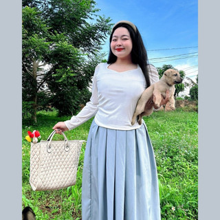Chân váy xếp ly bigsize nữ eo chun dáng midi xòe chất vải lụa mềm mịn thời trang công sở CV17