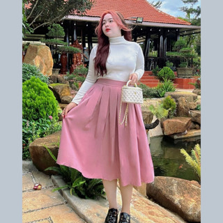 Chân váy xếp ly bigsize nữ eo chun dáng midi xòe chất vải lụa mềm mịn thời trang công sở CV17