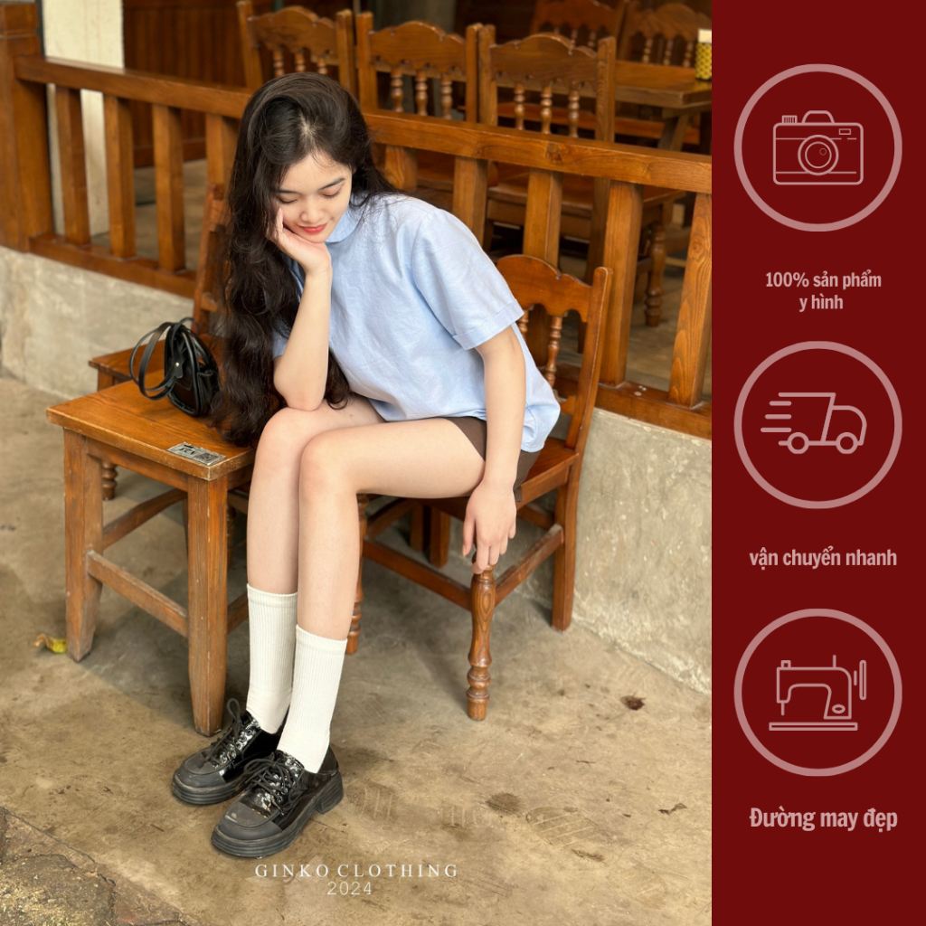 GINKO CLOTHING_ Sơ mi cổ sen Clean Girl, chất liệu thô Oxford kháng khuẩn dày dặn_phong cách Hàn Quốc trẻ trung_SM2405