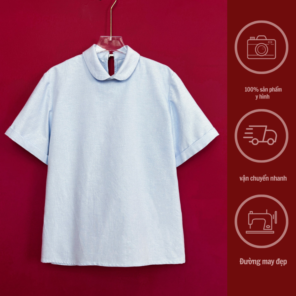 GINKO CLOTHING_ Sơ mi cổ sen Clean Girl, chất liệu thô Oxford kháng khuẩn dày dặn_phong cách Hàn Quốc trẻ trung_SM2405