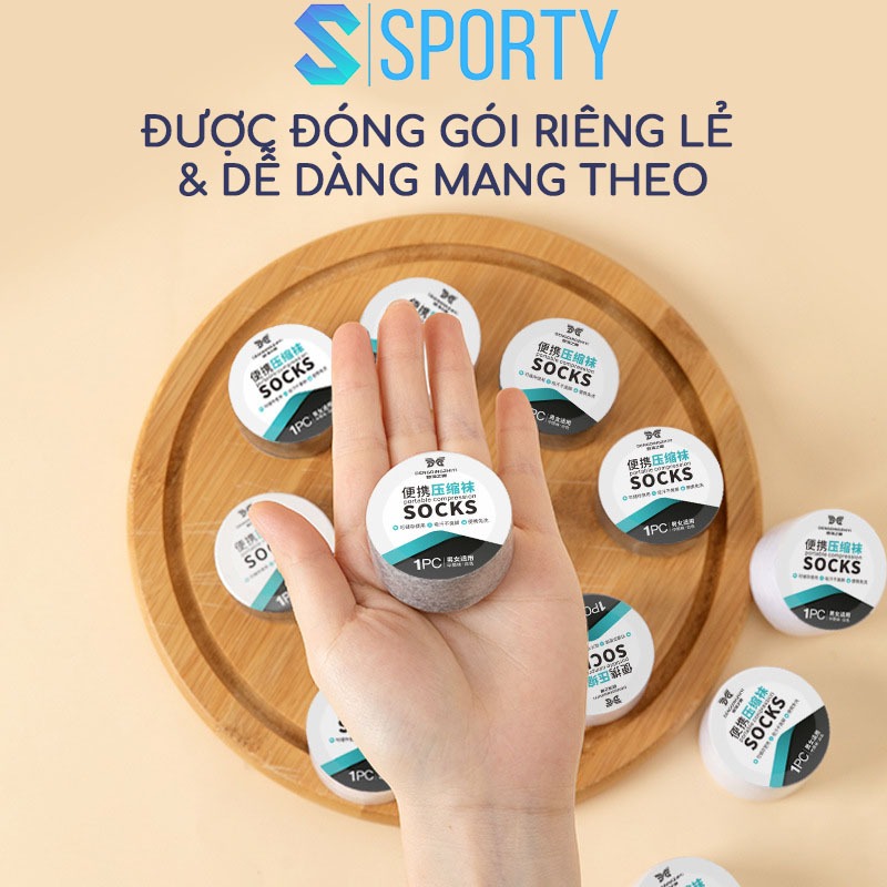 Ảnh Tất dùng 1 lần nam nữ SPORTY 100% cotton dạng nén thoáng khí, thấm hút mồ hôi, dễ dàng mang theo 4