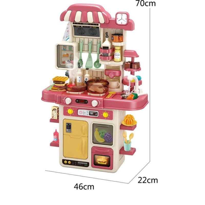 Bộ đồ chơi nhà bếp cao cấp 48 chi tiết cỡ lớn 70cm có hiệu ứng âm thanh, khói và vòi nước, bếp nấu ăn cho bé-PUPU HOUSE