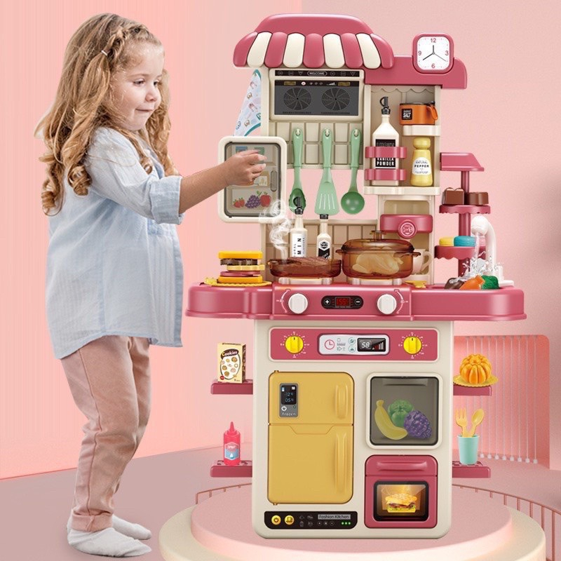 Bộ đồ chơi nhà bếp cao cấp 48 chi tiết cỡ lớn 70cm có hiệu ứng âm thanh, khói và vòi nước, bếp nấu ăn cho bé-PUPU HOUSE
