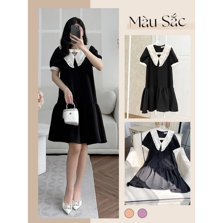 Đầm bầu công sở , váy bầu thiết kế xuông đuôi cá cổ bèo trắng sang trọng đi làm đi chơi sự kiện cực phù hợp đầm bầu Elly
