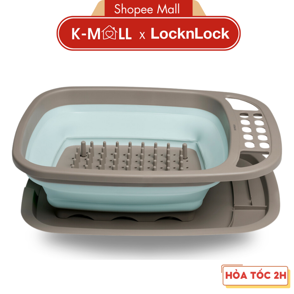 Kệ chén dĩa LocknLock , gấp gọn kèm khay hứng nước LDR140GRY Màu Xanh Xám - Hàng Chính Hãng - K-MALL