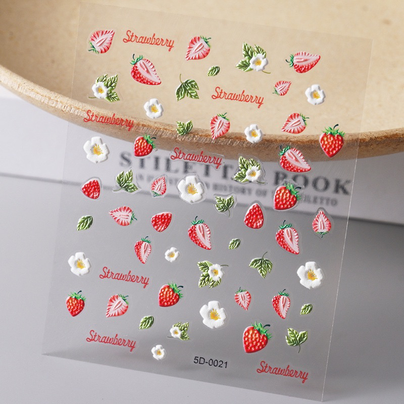 Sticker trái dâu hình nổi 5D trang trí móng tay | Shopee Việt Nam