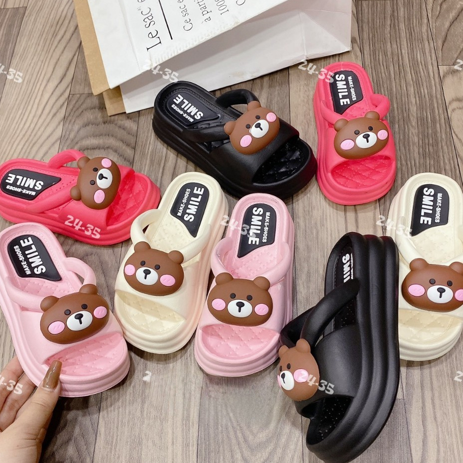 SIZE TO Dép bánh hình gấu nâu cho bé gái đế cao siêu nhẹ cho bé quai - Dép phao đế cao gấu Brown