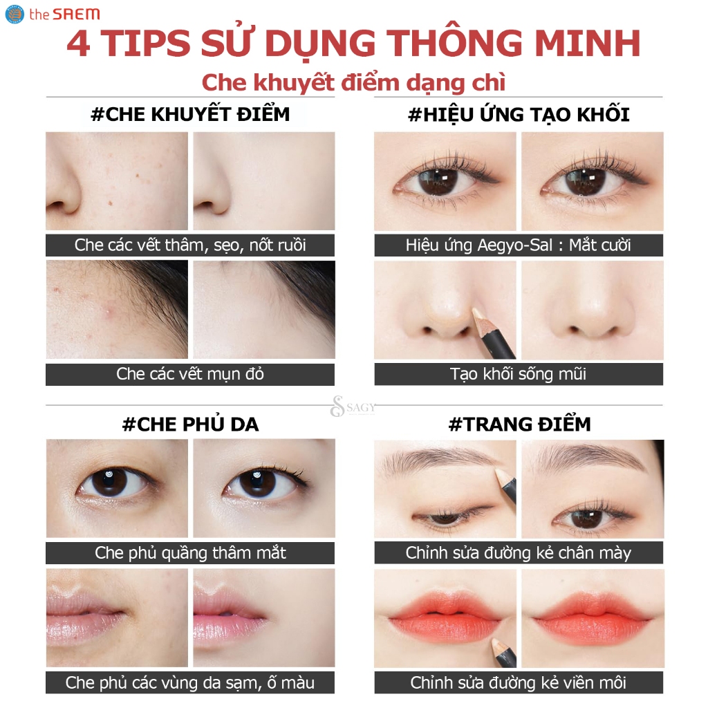 [Must have] Chì Che Khuyết Điểm THE SAEM Cover Perfection Concealer Pencil CKĐ Đủ Màu che siêu đỉnh (Ko kèm gọt)