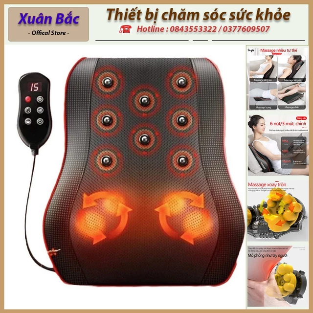 GỐI MASSAGE CAO CẤP - GỐI MASSAGE - GỐI MASSAGE CỔ VAI GÁY - GỐI MASSAGE 3D 20 BI - GỐI MASSAGE HỒNG NGOẠI