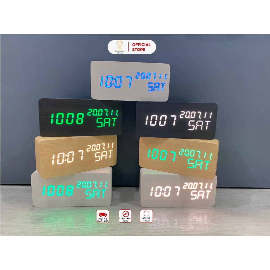 Ảnh Đồng Hồ Gỗ Led Energy Green Lighting Hình Chữ Nhật DH-92 Hiển Thị Ngày Tháng Nhiệt Độ Cùng Lúc - Tặng pin - BH 1 Năm 1