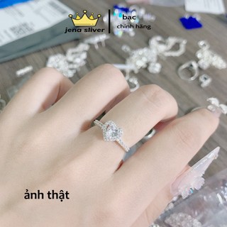 nhẫn trái tim đính đá , hàng dày dặn , bạc cao cấp 925 - jena sliver