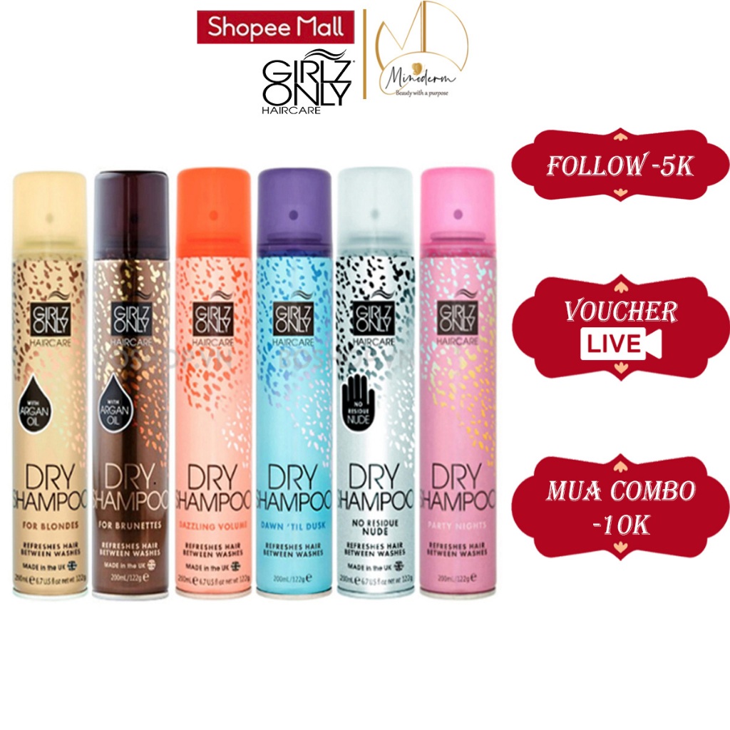 Ảnh Dầu Gội Khô Girlz Only dry shampoo Party Nights / Dawn 'Til Dusk / Dazzling Volume / No Residue Nude 100ml, 200ml 1