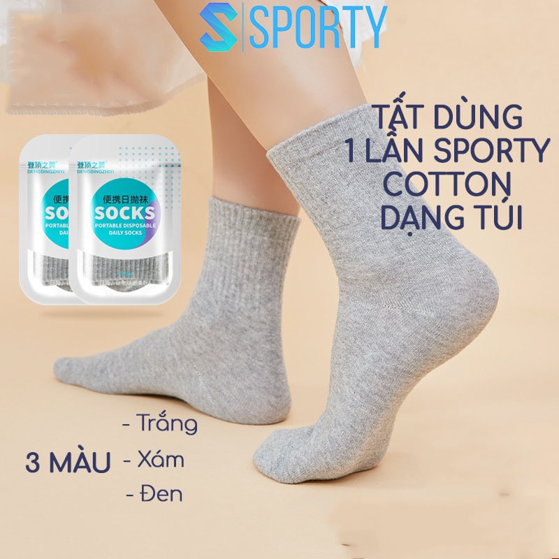 Ảnh Tất dùng 1 lần nam nữ SPORTY 100% cotton dạng túi thoáng khí, thấm hút mồ hôi, dễ dàng mang theo 1