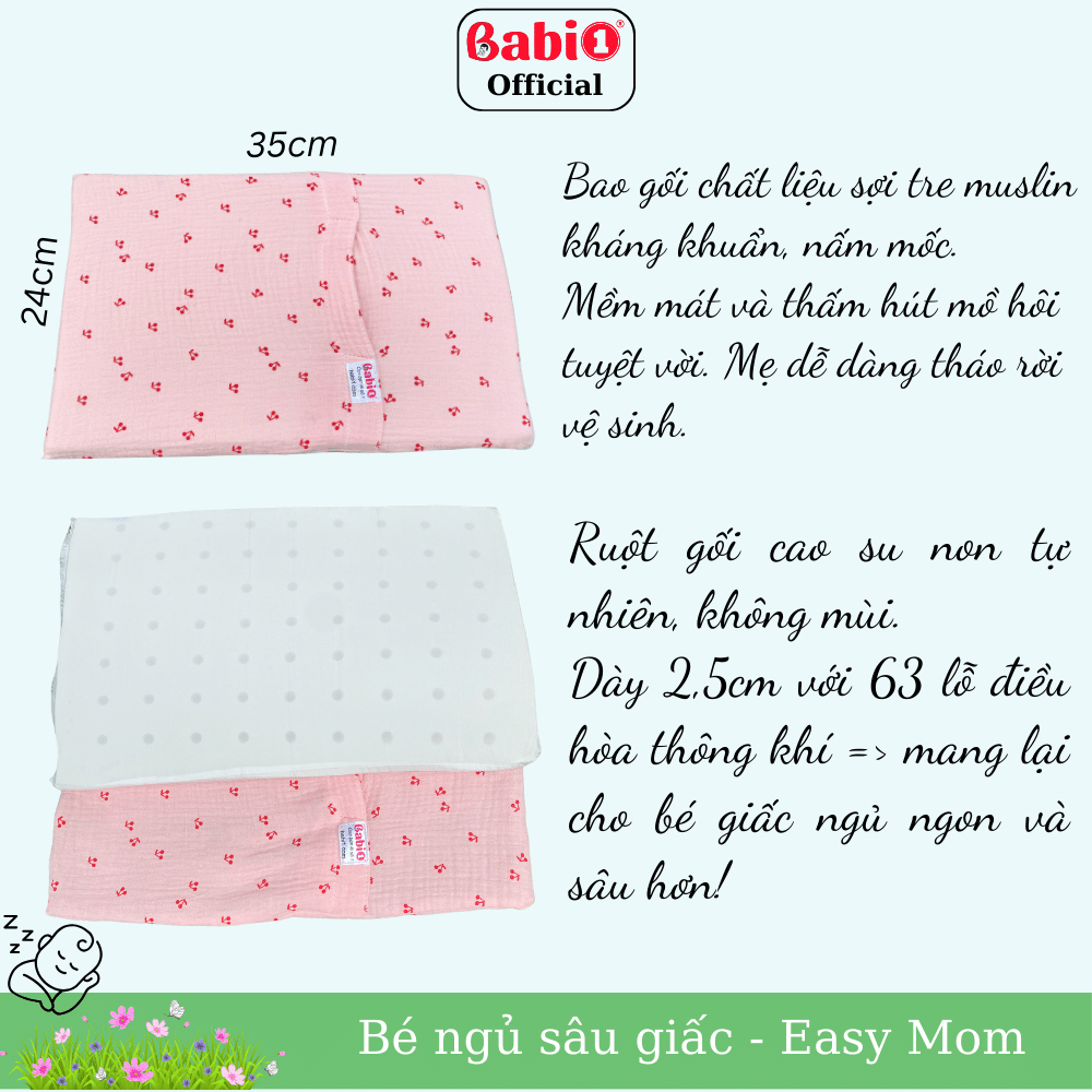 Gối Cao Su Non Babi1 Điều Hòa Vỏ Gối Sợi Tre Kháng Khuẩn An Toàn Da Cho Bé