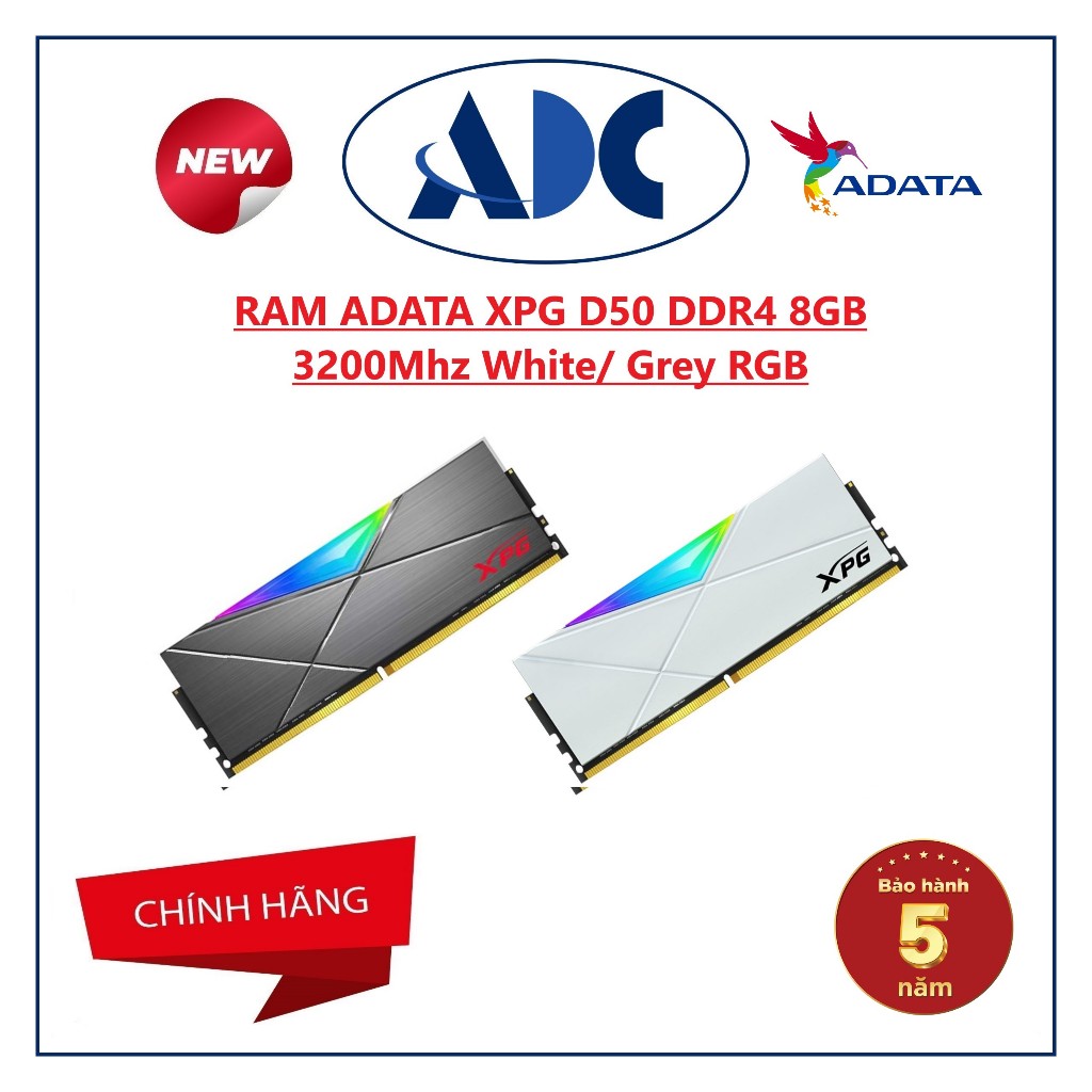 RAM ADATA XPG D50 DDR4 8GB 3200Mhz White/ Grey RGB | Shopee Việt Nam