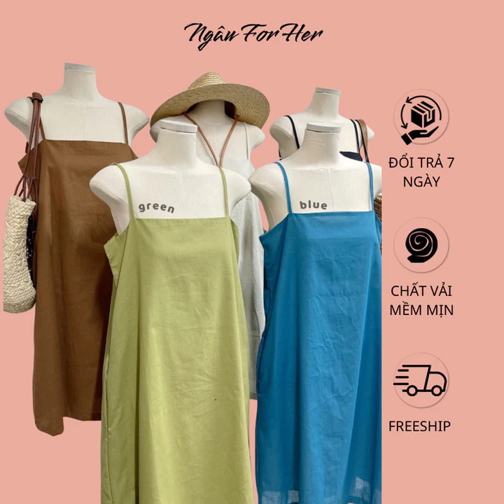 THY THY BS DRESS- Đầm Suông Hai Dây Linen Ngắn, Đầm Babydoll Hai Dây Dáng Suôngg kĩ