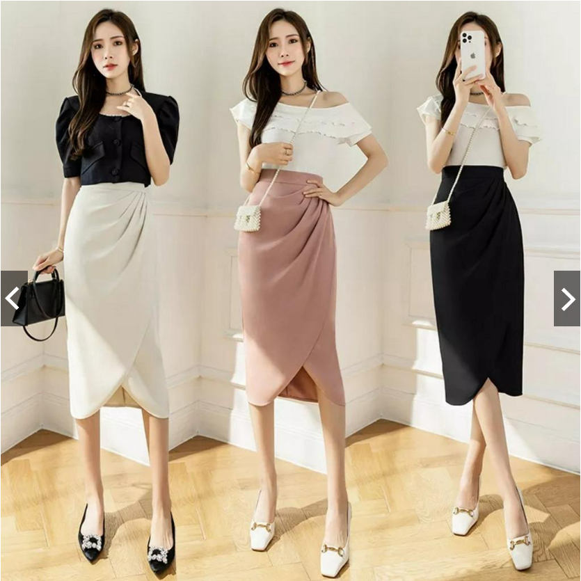 Chân Váy Phong Cách Công Sở Hàng Thiết Kế Cao Cấp Xếp Ly Eo Dáng Mới, Thời Trang Công Sở_Chất Liệu Chéo Nhật_CV42T