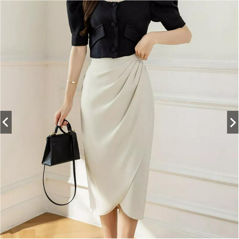 Chân Váy Phong Cách Công Sở Hàng Thiết Kế Cao Cấp Xếp Ly Eo Dáng Mới, Thời Trang Công Sở_Chất Liệu Chéo Nhật_CV42T