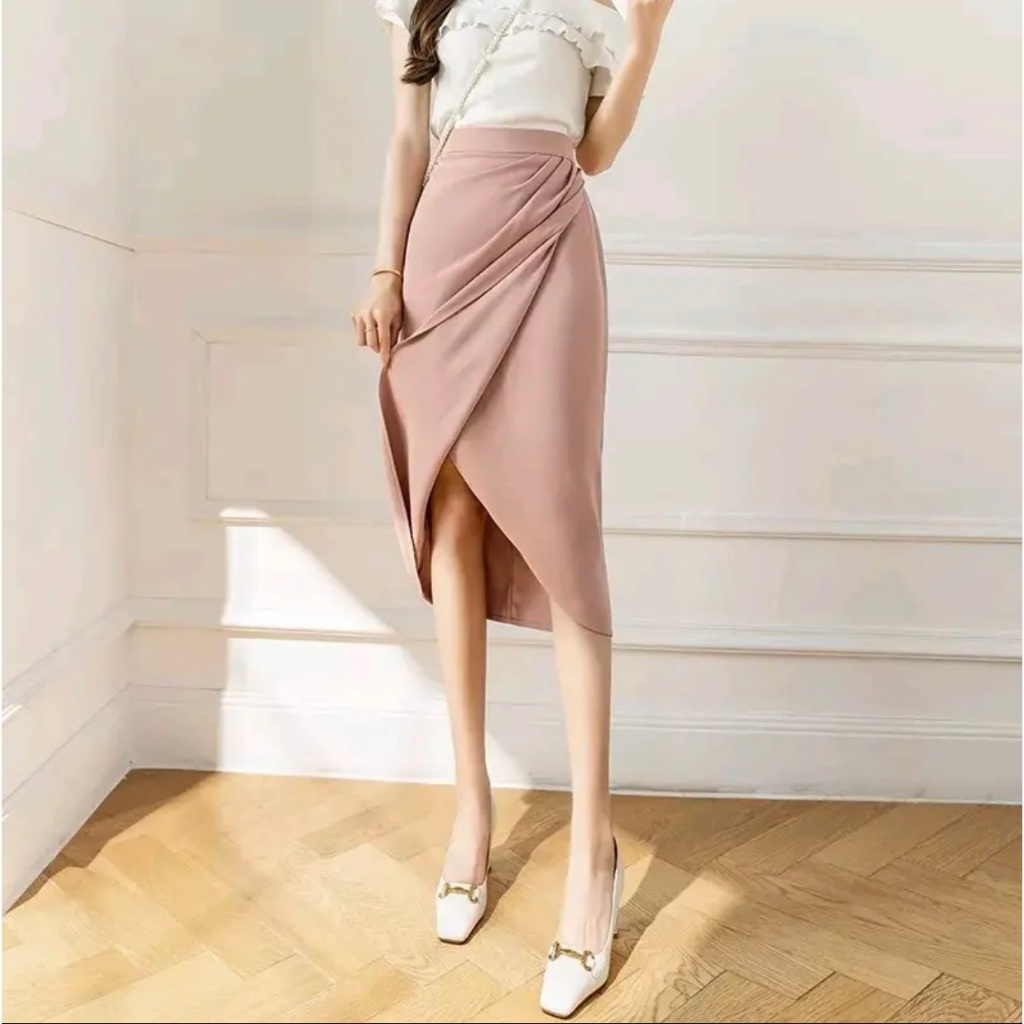 Chân Váy Phong Cách Công Sở Hàng Thiết Kế Cao Cấp Xếp Ly Eo Dáng Mới, Thời Trang Công Sở_Chất Liệu Chéo Nhật_CV42T