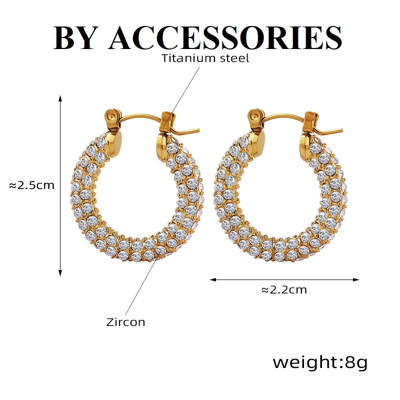 Bông tai nữ titan nữ vintage hình học nhiều kiểu khảm đá trắng lấp lánh sang trọng WE2427 BY ACCESSORIES