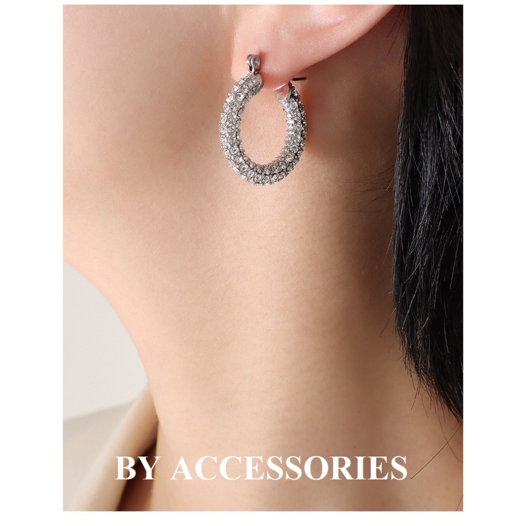 Bông tai nữ titan nữ vintage hình học nhiều kiểu khảm đá trắng lấp lánh sang trọng WE2427 BY ACCESSORIES
