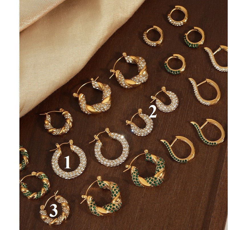 Bông tai nữ titan nữ vintage hình học nhiều kiểu khảm đá trắng lấp lánh sang trọng WE2427 BY ACCESSORIES