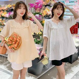 Áo bầu tay cộc cổ V chất đũi mềm thời trang hè cho mẹ bầu siêu xinh ( Áo Tơ V )