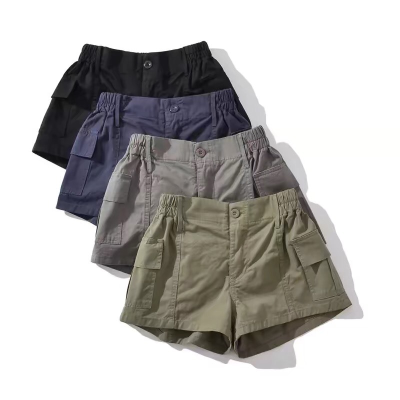 Quần Short  kaki + Q.kẻ Sọc nữ dáng ngắn cạp thấp mặc tôn dáng cho nàng đùi to tôn mông và eo phối túi hộp