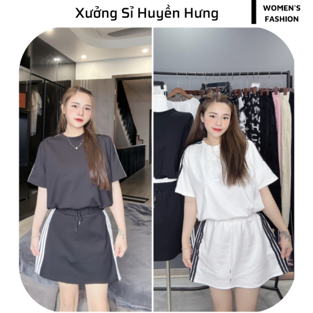 Set bộ thể thao Áo crotop cộc tay phối chân váy sọc chất umi ĐEN VÀ TRẮNG [BIGSIZE] MS30