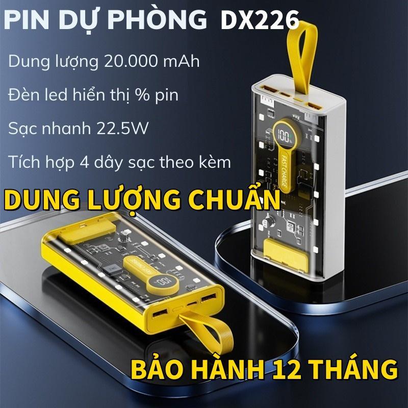Pin dự phòng Sạc Dự Phòng Trong Suốt 20000mAh DX226, với 2 cổng sạc nhanh 22,5W