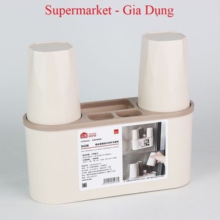 Kệ bàn chải  đánh răng dán  tường 2 cốc,Hộp treo đồ phòng tắm 0438
