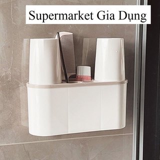 Kệ bàn chải  đánh răng dán  tường 2 cốc,Hộp treo đồ phòng tắm 0438