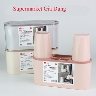 Kệ bàn chải  đánh răng dán  tường 2 cốc,Hộp treo đồ phòng tắm 0438