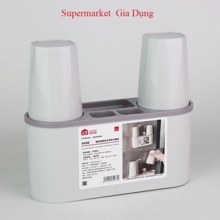 Kệ bàn chải  đánh răng dán  tường 2 cốc,Hộp treo đồ phòng tắm 0438
