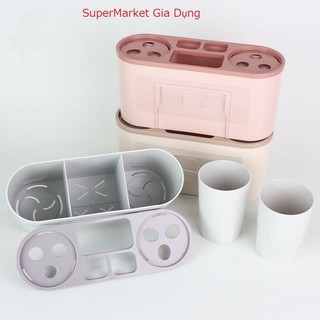 Kệ bàn chải  đánh răng dán  tường 2 cốc,Hộp treo đồ phòng tắm 0438