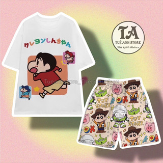 Set bộ cotton quần áo hoạt hình hoạ tiết đáng yêu Cushin Mặc nhóm Đi Biển - Bộ mặc nhà Cartoon form rộng Unisex nam nữ