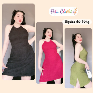 Đầm cổ yếm bigsize nữ xẻ tà nhẹ sành điệu chất vải xốp mềm mát cho nàng chubby - G84