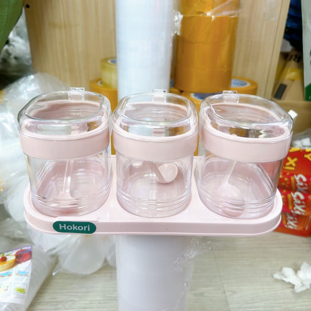 Set hũ đựng gia vị có kèm thìa nắp - Bộ Hũ Lọ Đựng Gia Vị Hokori sử dụng tiện lợi cho nhà bếp